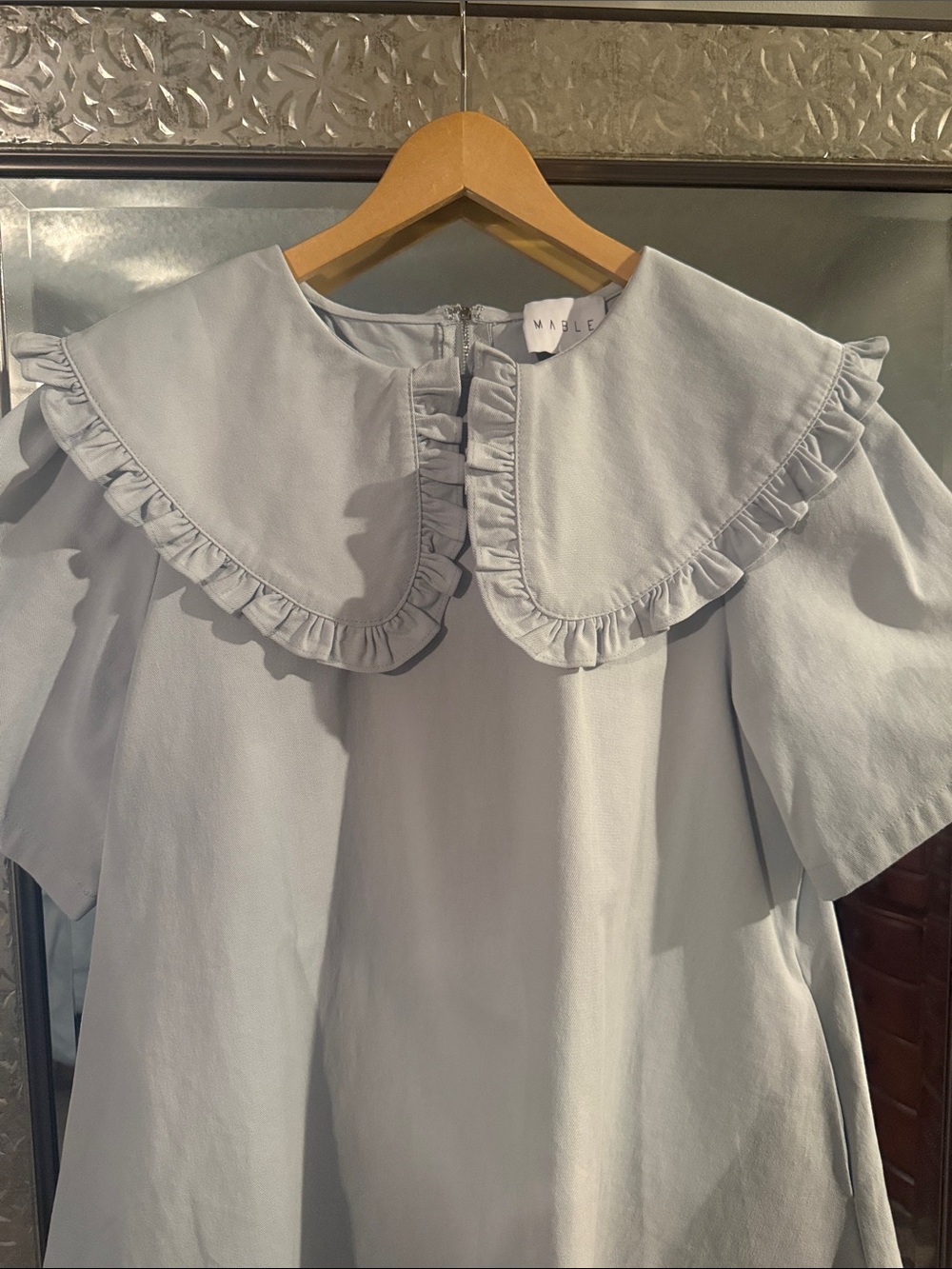 MABLE Light Gray Ruffle Collar A-Line Mini Dress - Picture 2 of 5